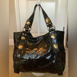 Big Buddha Black Patent Leather Shoulder Bag
